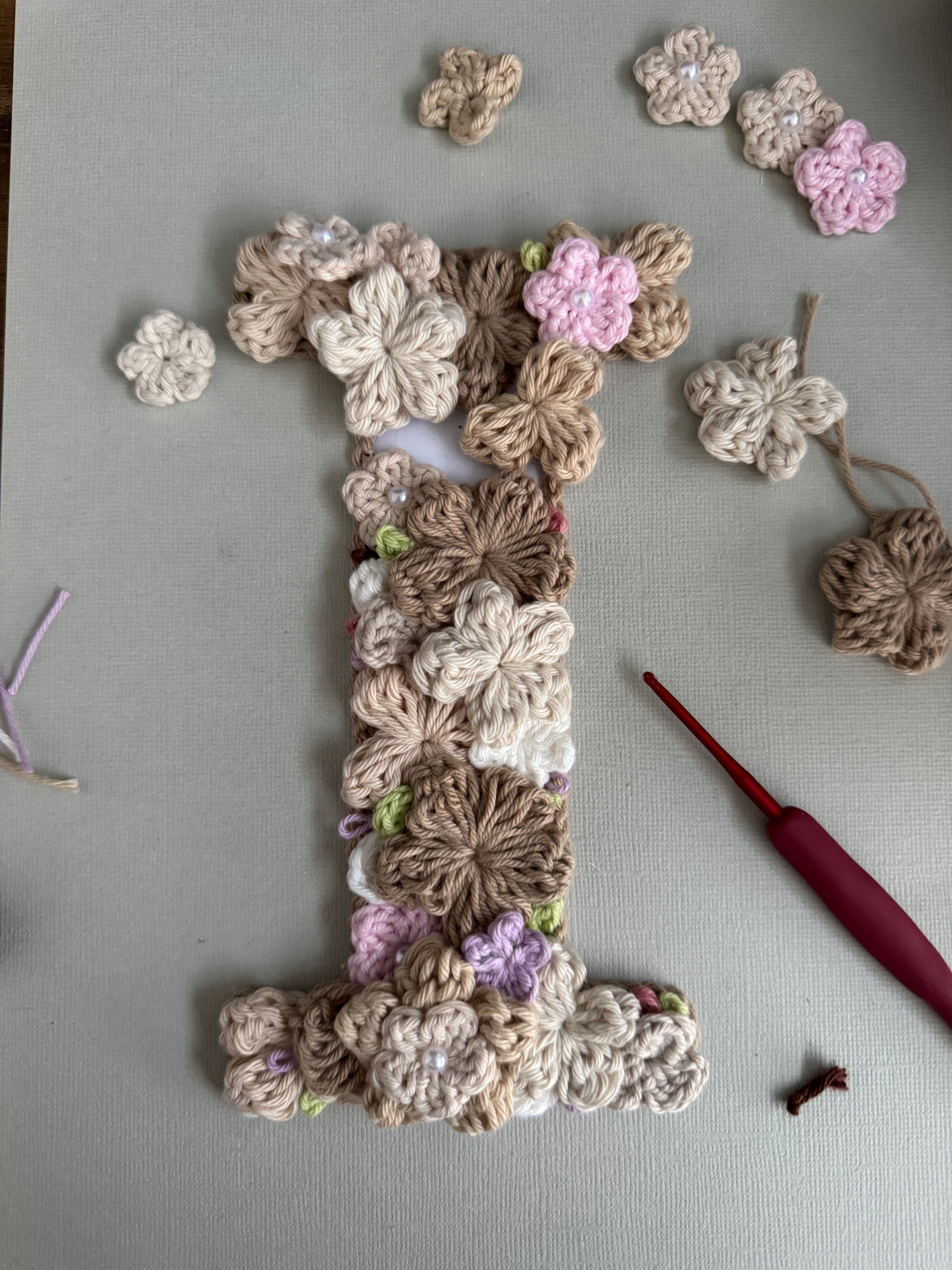 Hand-Crocheted Initial Flower Artwork – Custom A4 Wall Art Keepsake