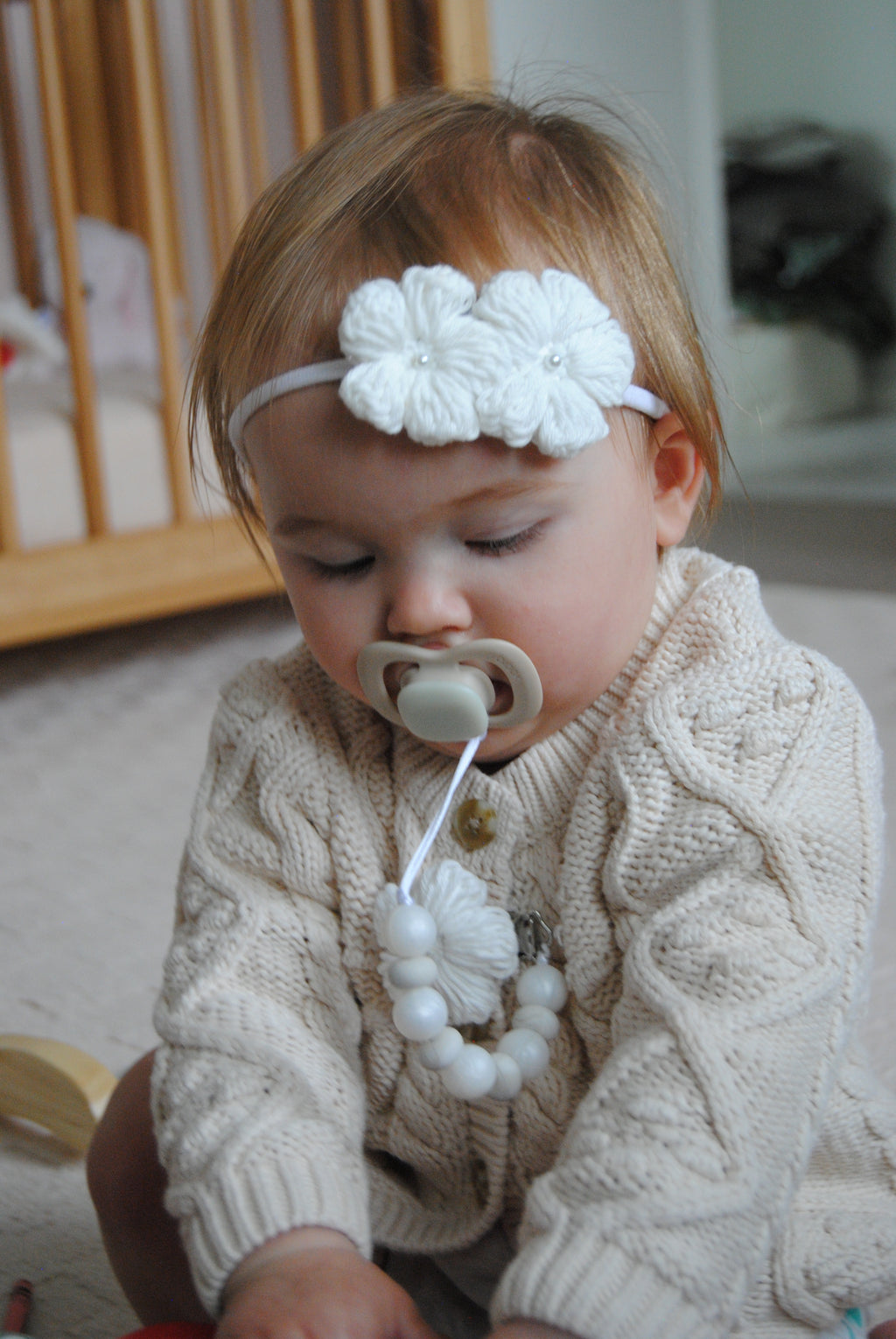 Isla Headband - White - Handmade Crochet Flower Baby Headband