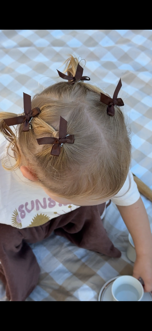 Atty Mini Bow Set - Brown Satin