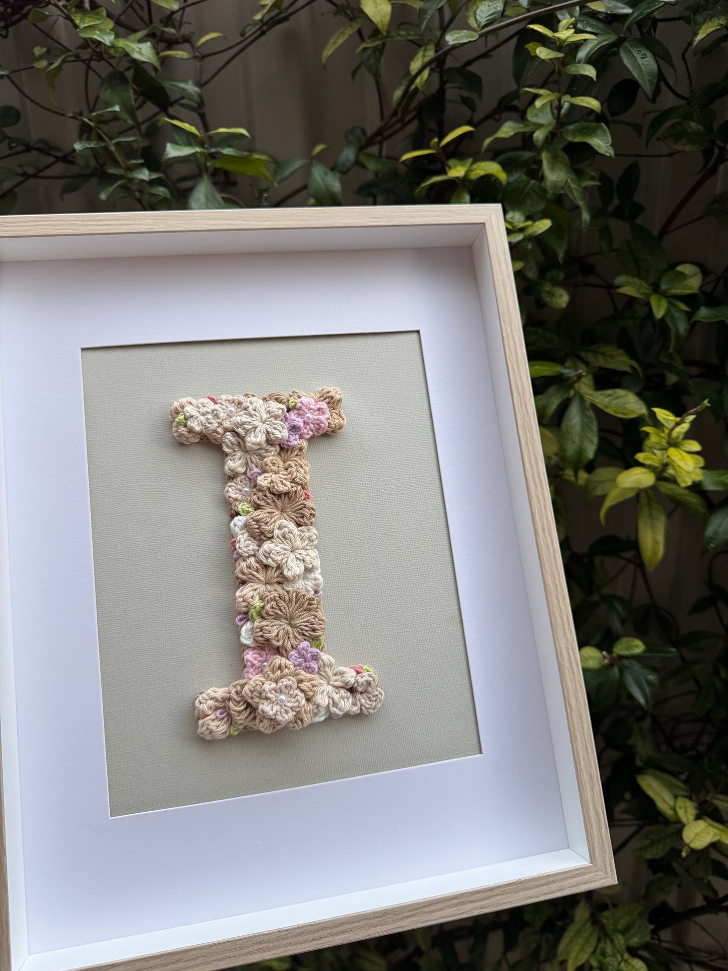 Custom Crochet Floral Initial Artwork – Handmade & Framed