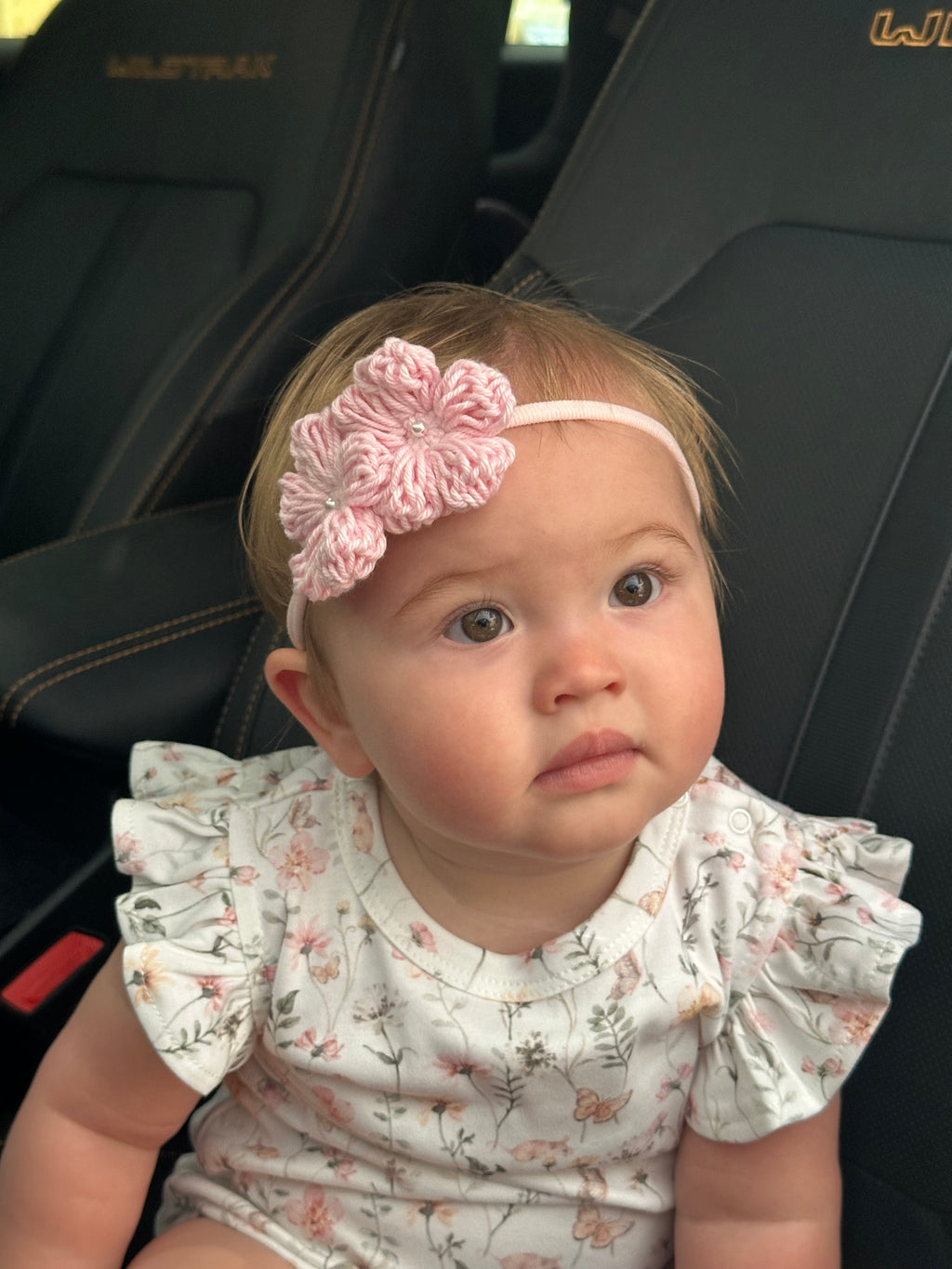 Isla Headband - Pink - Handmade Crochet Flower Baby Headband