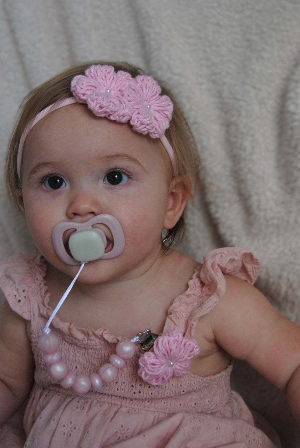 Isla Headband - Pink - Handmade Crochet Flower Baby Headband